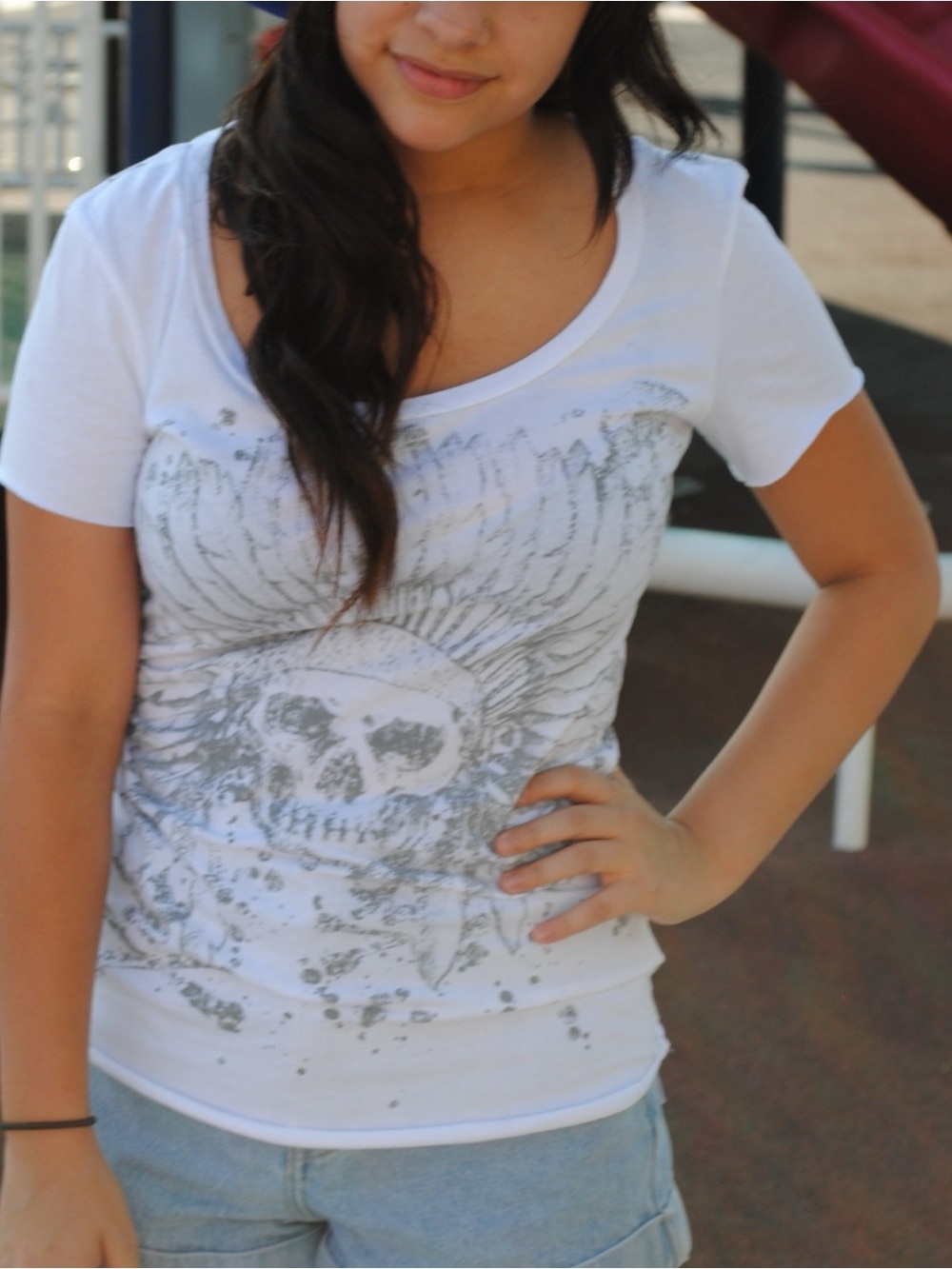 Skull and Feather Graphic Scoop Neck Tee